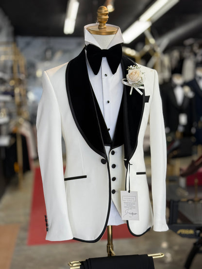 Off White Shawl Lapel Velvet Edition