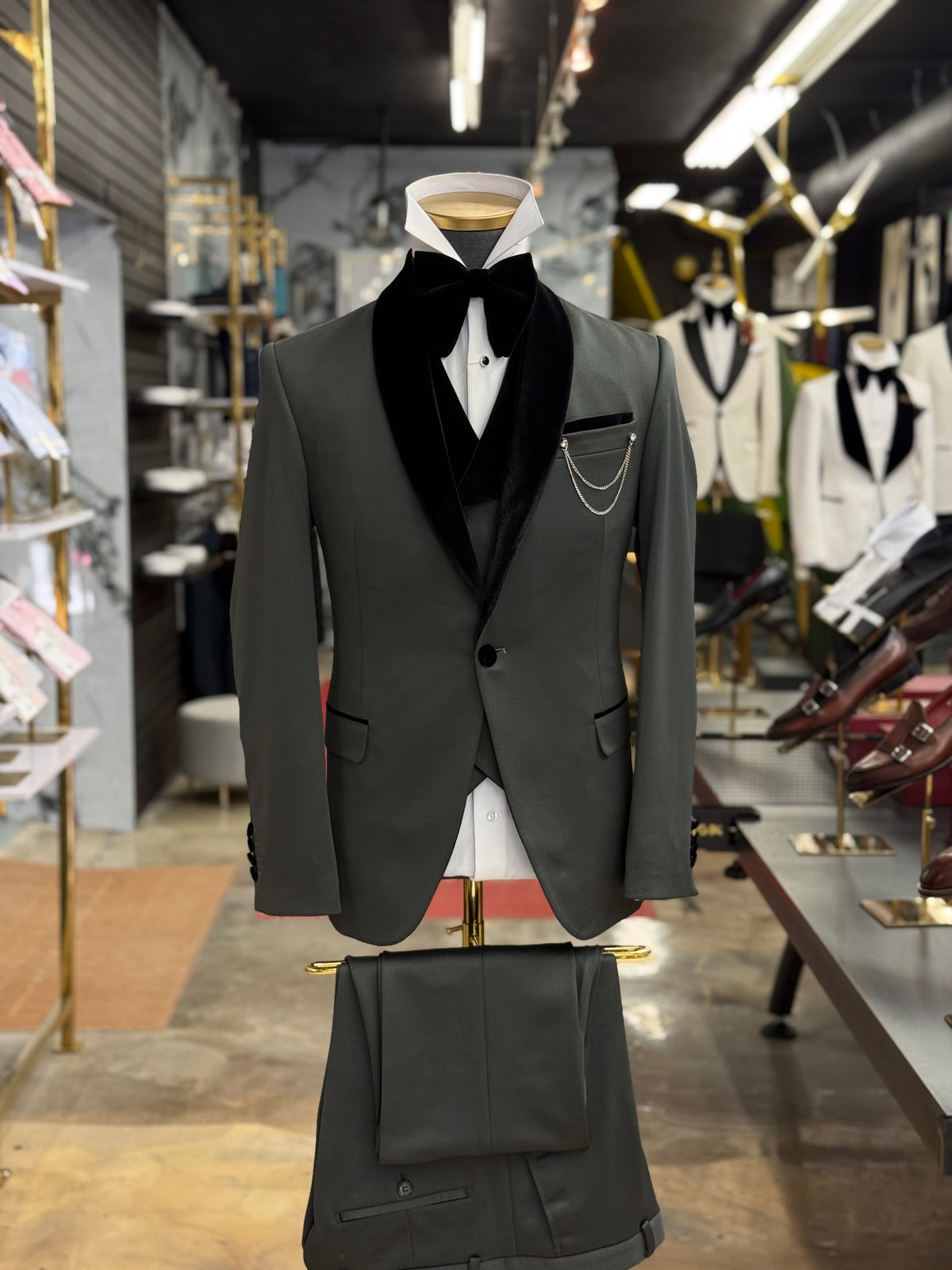 Olive Green Shawl Lapel Velvet Edition