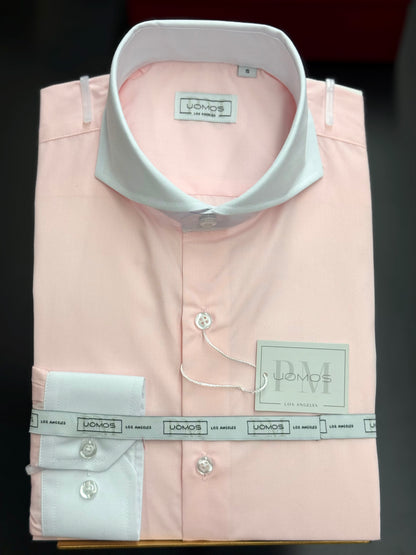 Soft Coral & White Cutaway Collar and Cuffs Poplin