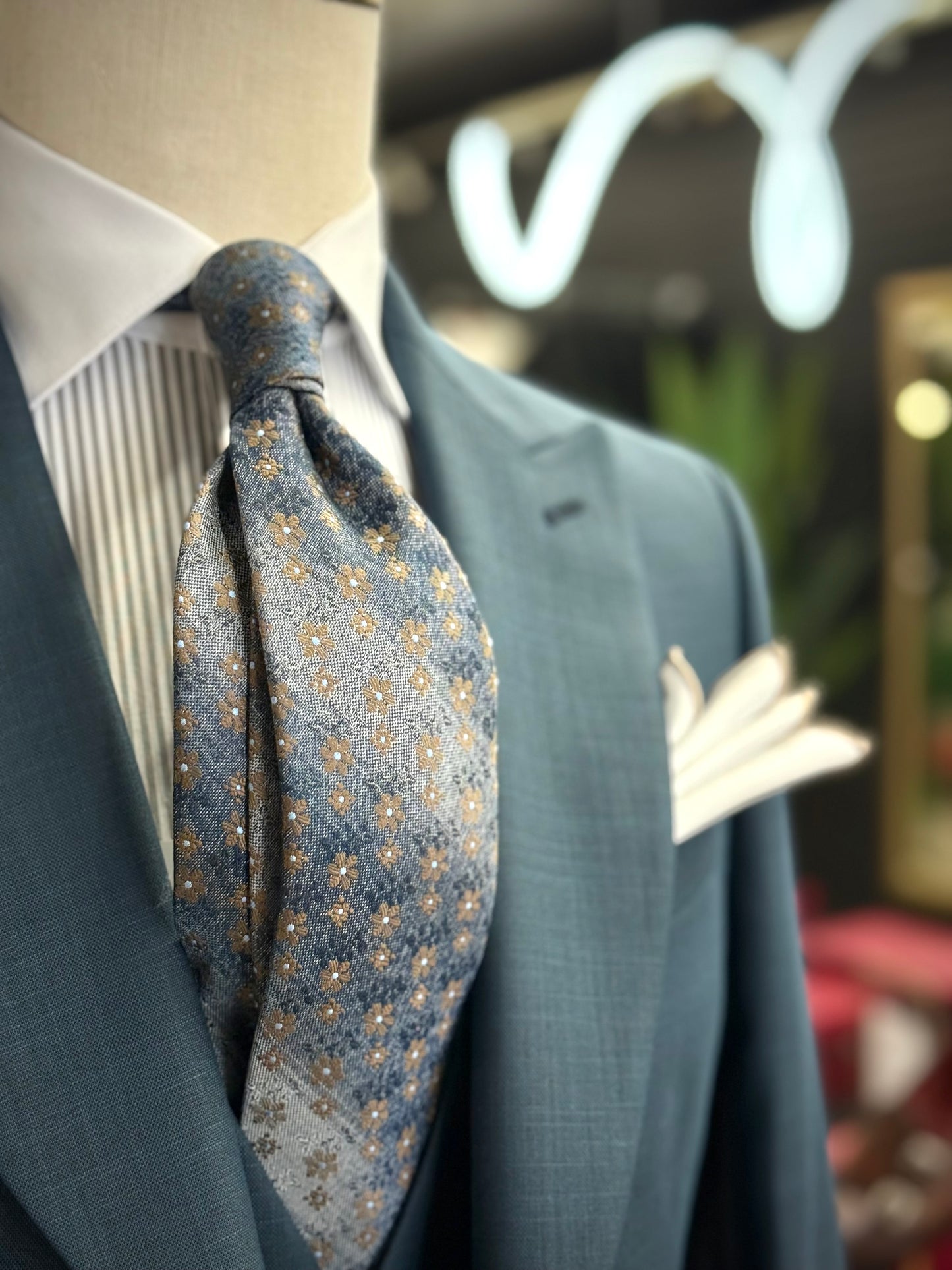 Necktie Aqua Teal Gradient Floral