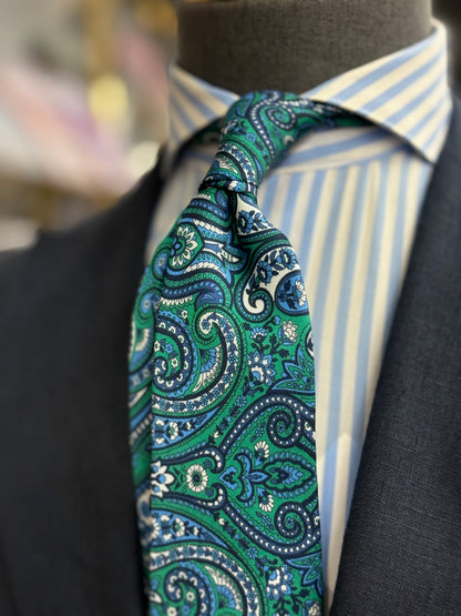 Necktie Big Paisley Green & Blue
