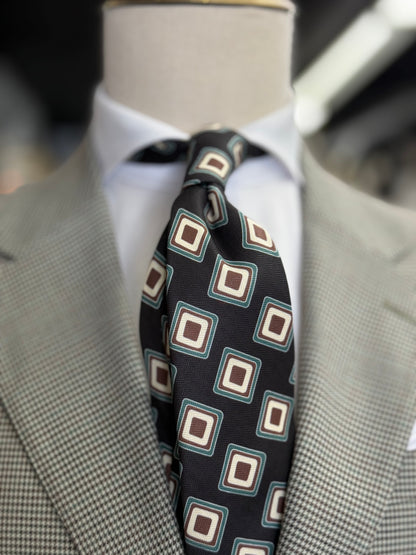 Necktie Geo Retro Black, Sage and brown