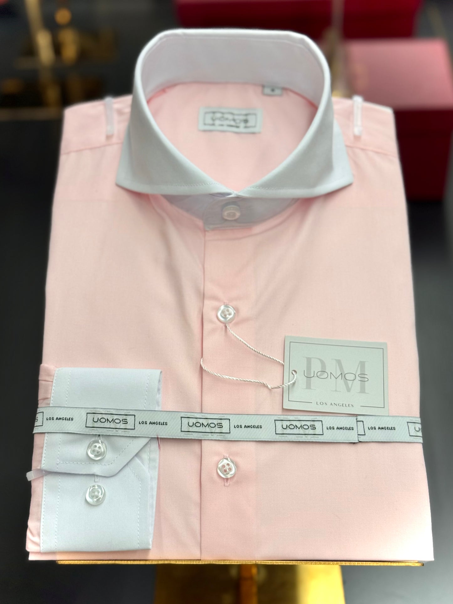 Soft Coral & White Cutaway Collar and Cuffs Poplin