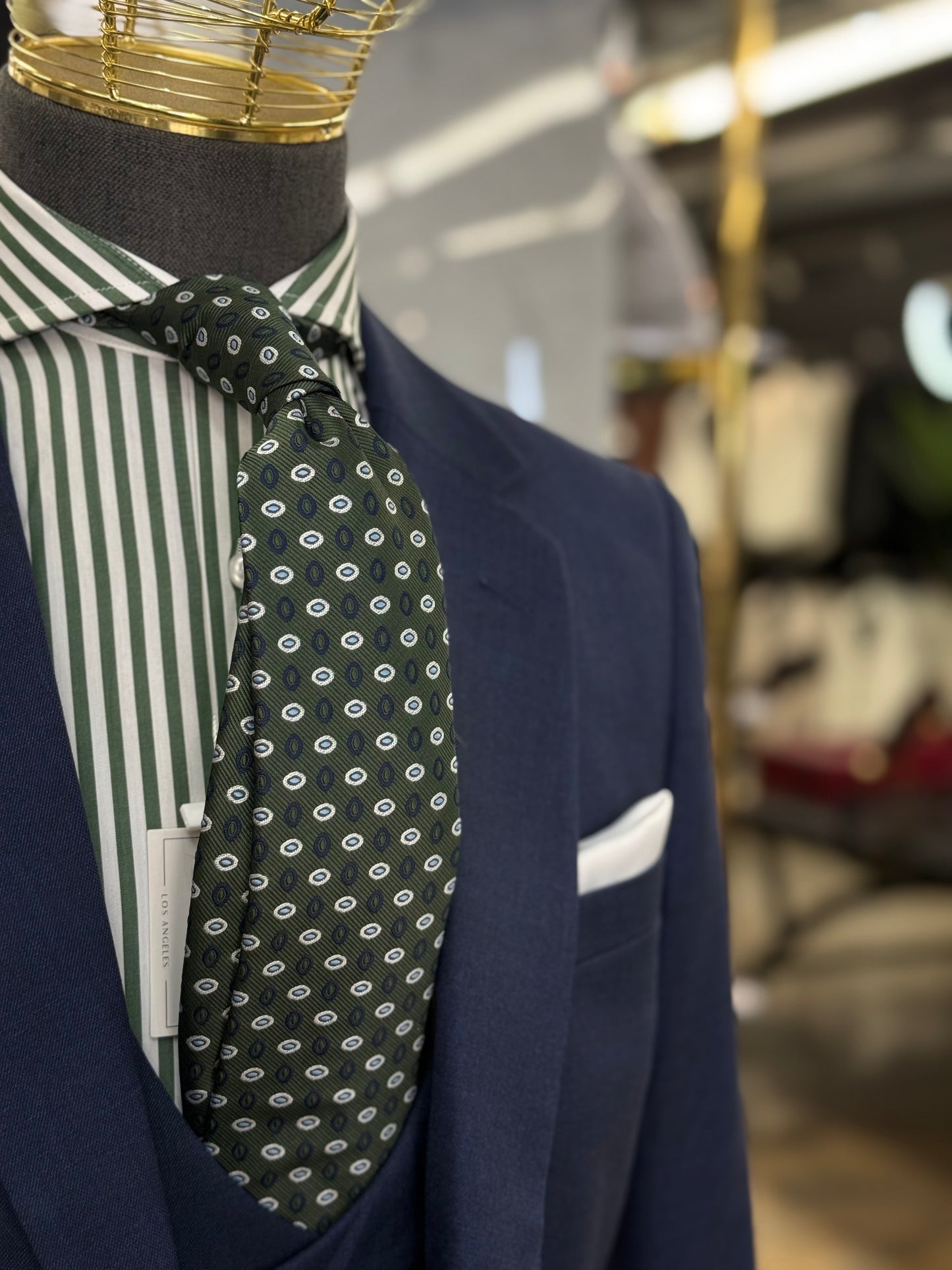 Necktie Small Medallion Geometric Olive and Blue