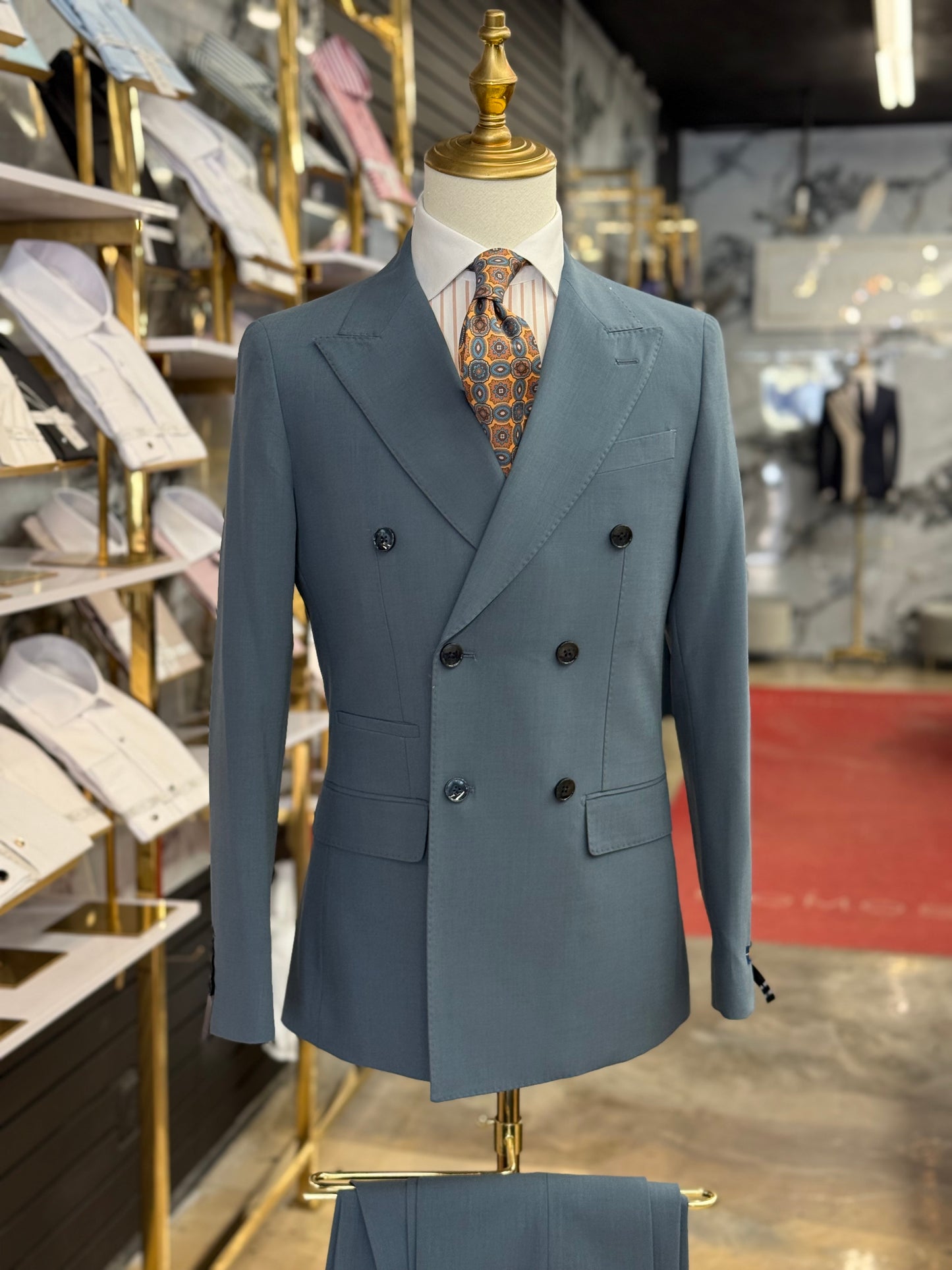Slate Blue Double-Breasted Suit Stretch