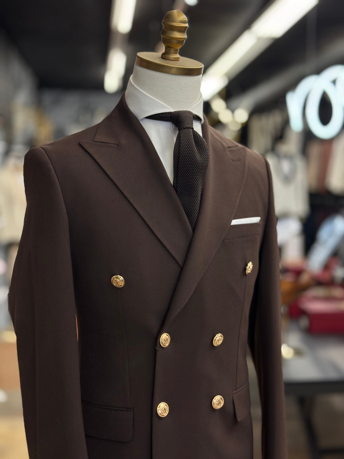 Chocolate Double Breasted | Gold buttons. Euro Suit