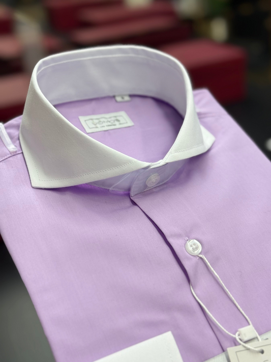 Lavender & White Cutaway Collar and Cuffs Poplin