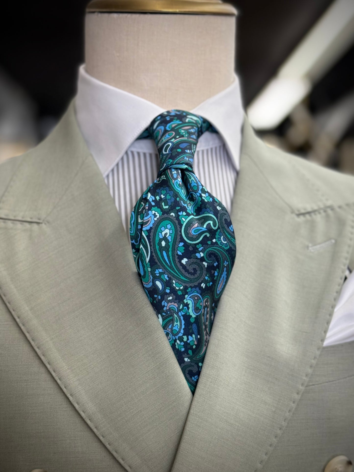 Necktie Midnight Paisley Teal, Green & Grey