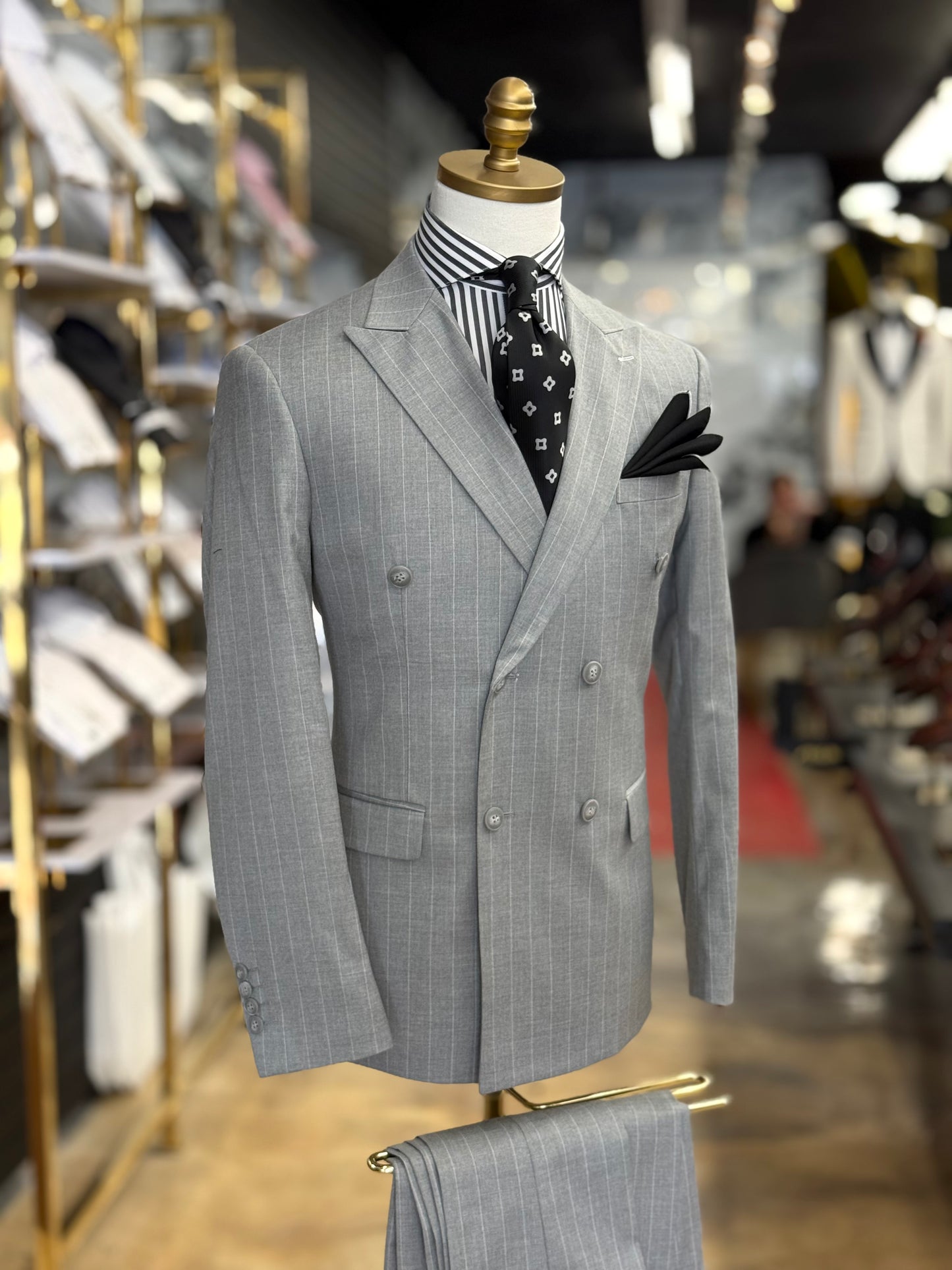 Sterling Grey Double-Breasted Pinstripe Suit