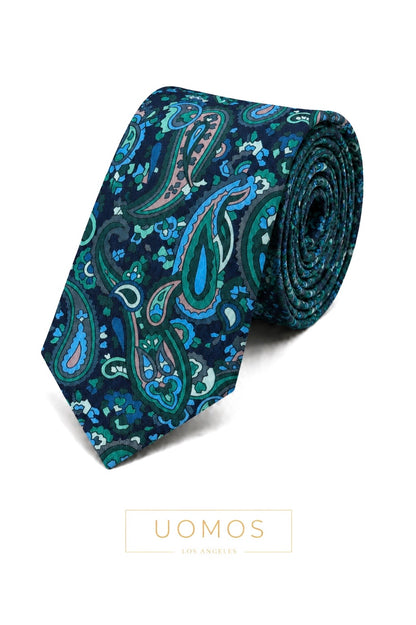 Necktie Midnight Paisley Teal, Green & Grey