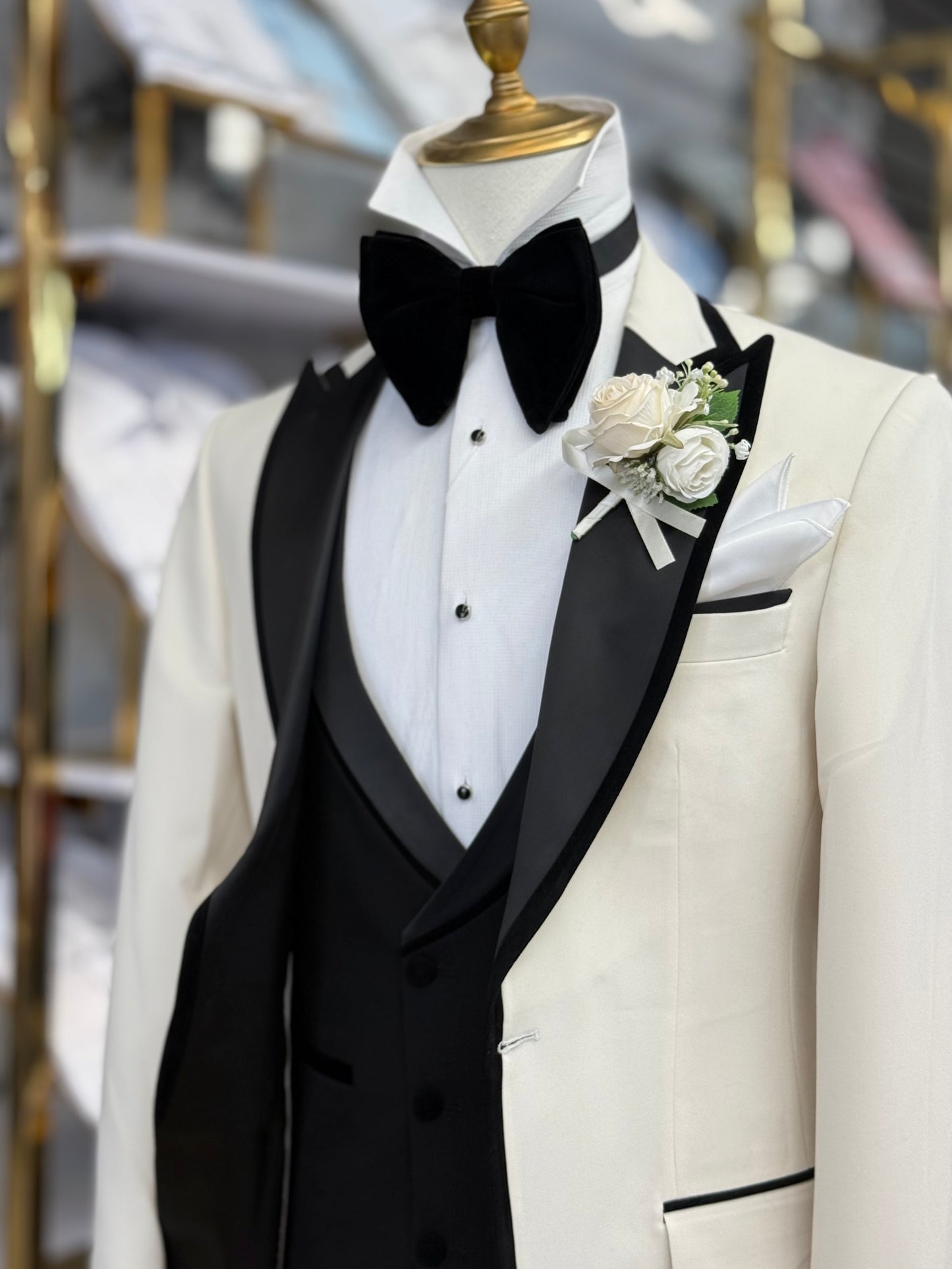 Ivory Signature Velvet Trim Peak Euro Tuxedo
