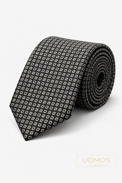 Necktie Micro Geometric Black & Silver