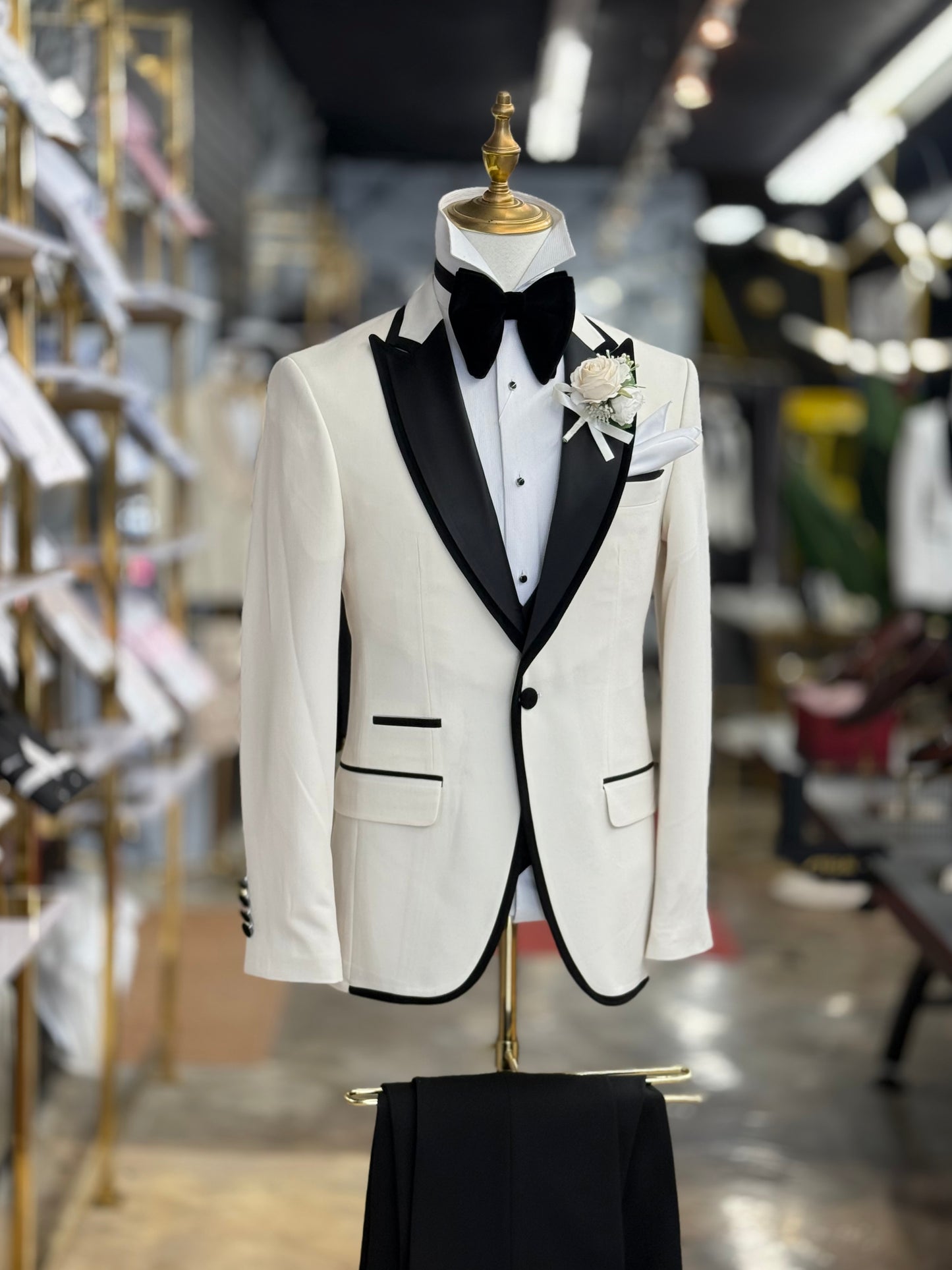 Ivory Signature Velvet Trim Peak Euro Tuxedo