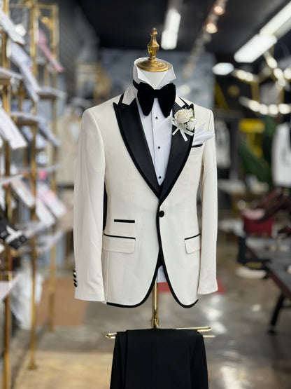 Ivory Signature Velvet Trim Peak Euro Tuxedo