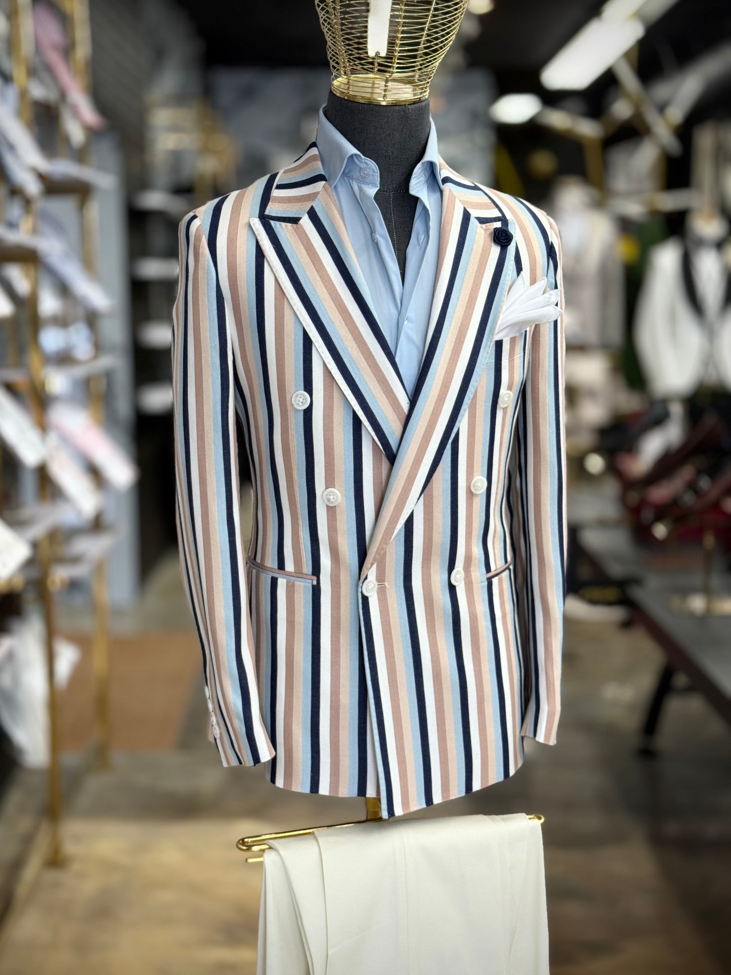 Stripe Double-Breasted Jacket 6x2