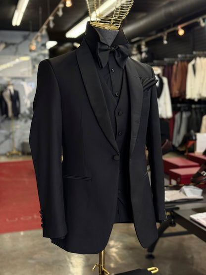 Birdseye Textured Shawl Lapel Black Tuxedo