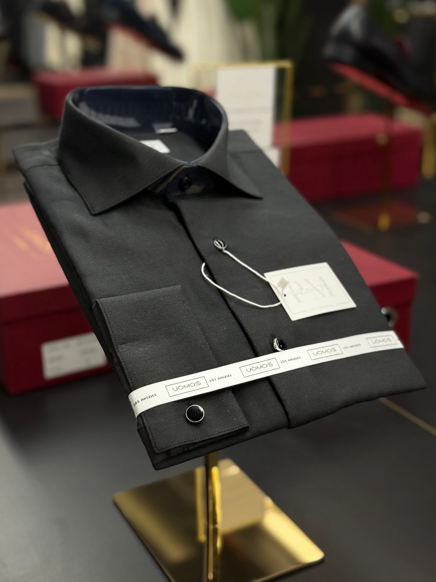 Tuxedo Black pique cotton tuxedo shirt slim fit