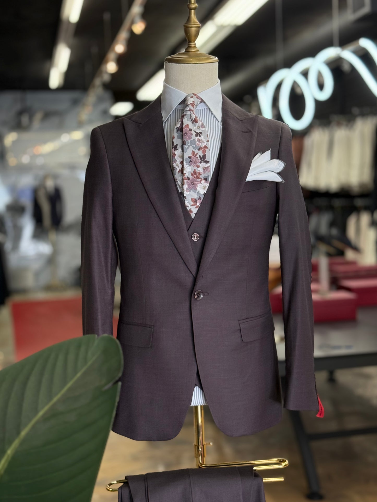 Espresso Plum Peak Lapel Suit