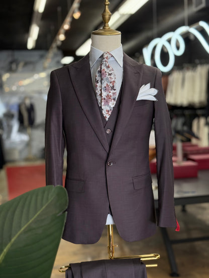 Espresso Plum Peak Lapel Suit