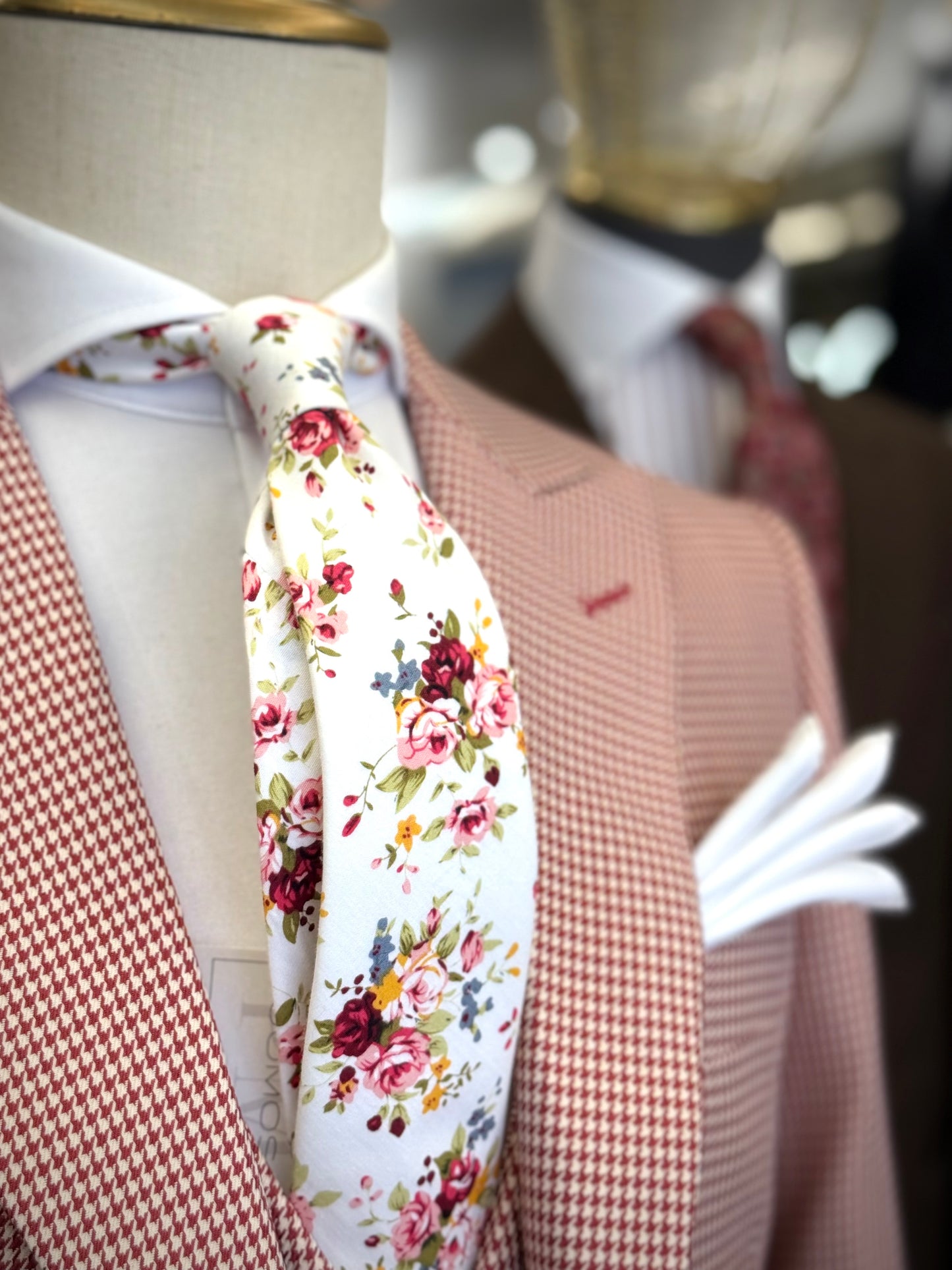 Necktie White Cotton Floral