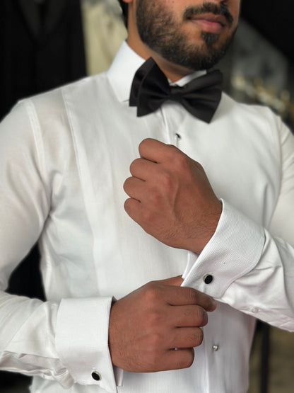 White pique cotton tuxedo shirt slim fit
