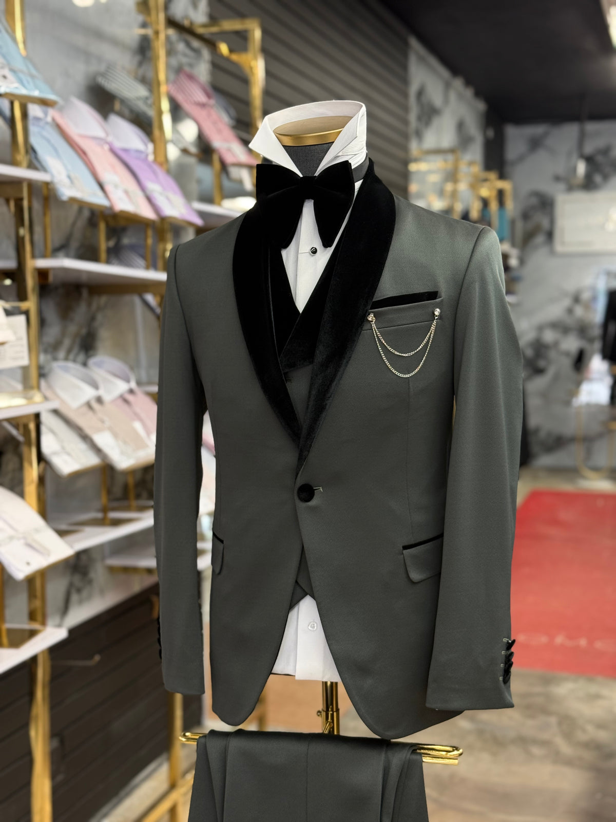Olive Green Shawl Lapel Velvet Edition