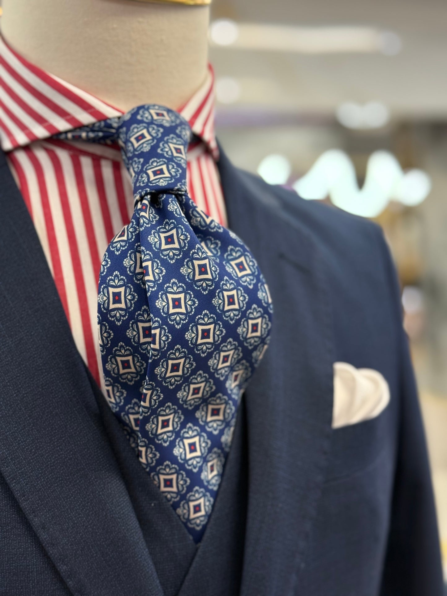 Necktie Medallion Royal Blue and Red dots