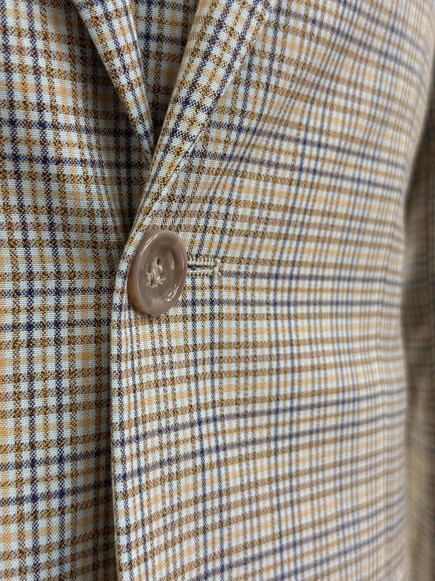 Light Beige with Blue & Brown Check Pattern Three Pieces Vested Suit