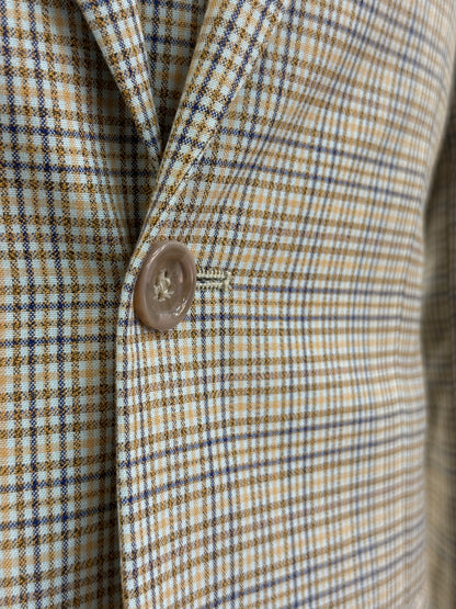 Light Beige with Blue & Brown Check Pattern Three Pieces Vested Suit