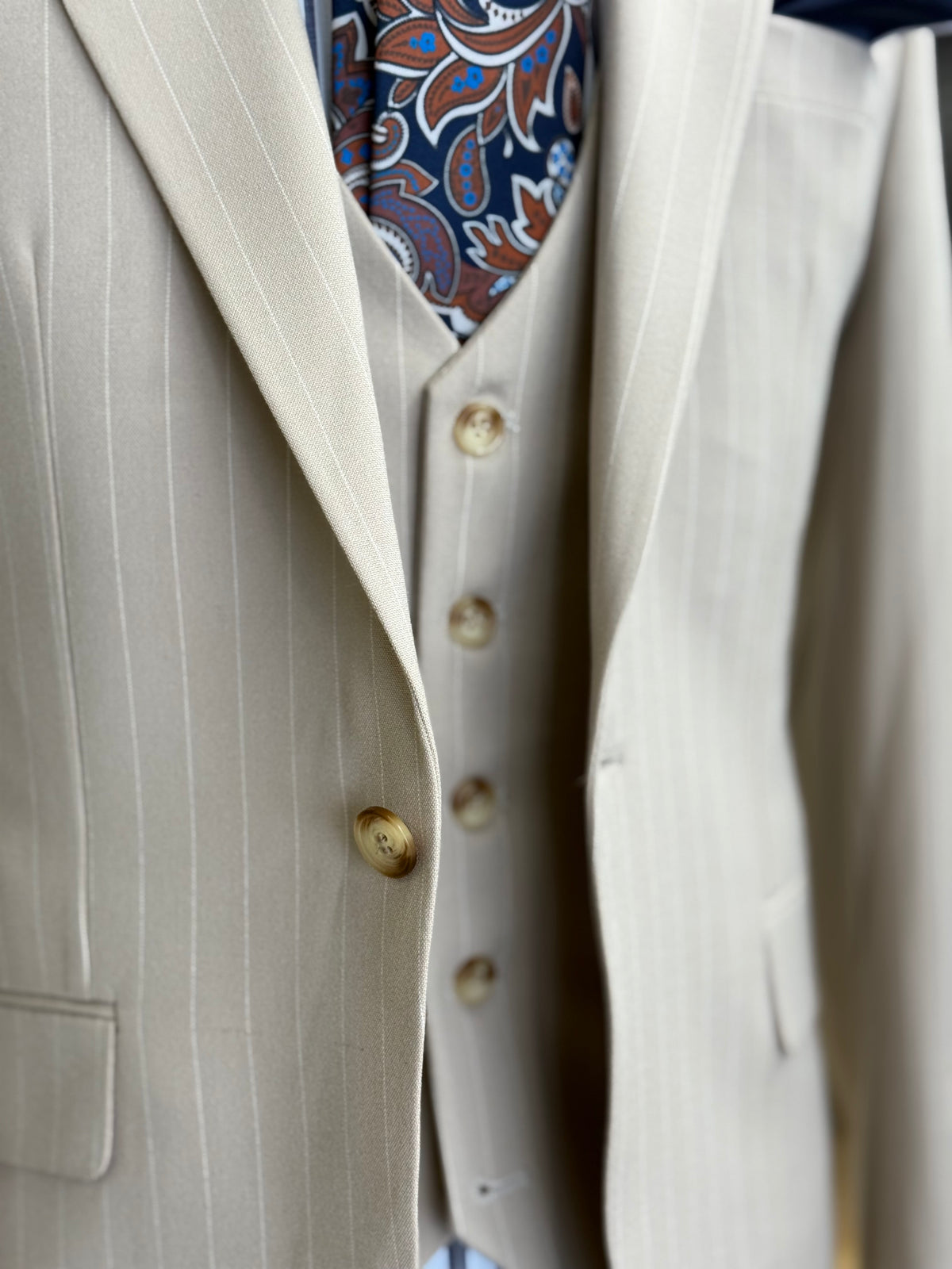 Light Beige Pinstripe Euro Suit