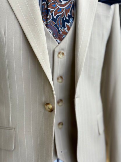 Light Beige Pinstripe Euro Suit