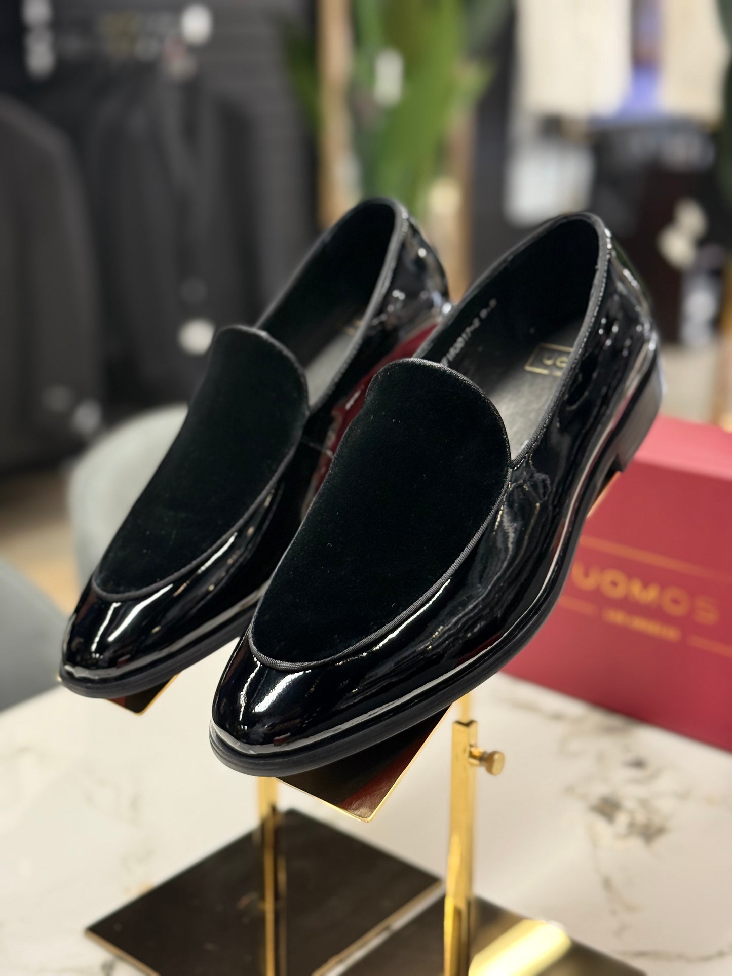 UOMOS Loafers Black Velvet & pure patent leather Tuxedo
