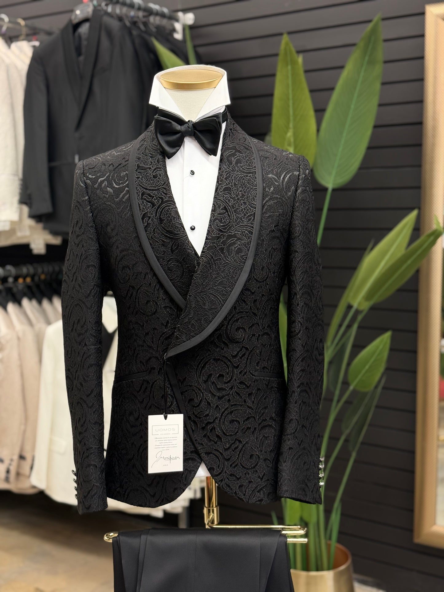 Black Jacquard Double breasted Shawl Lapel Tuxedo