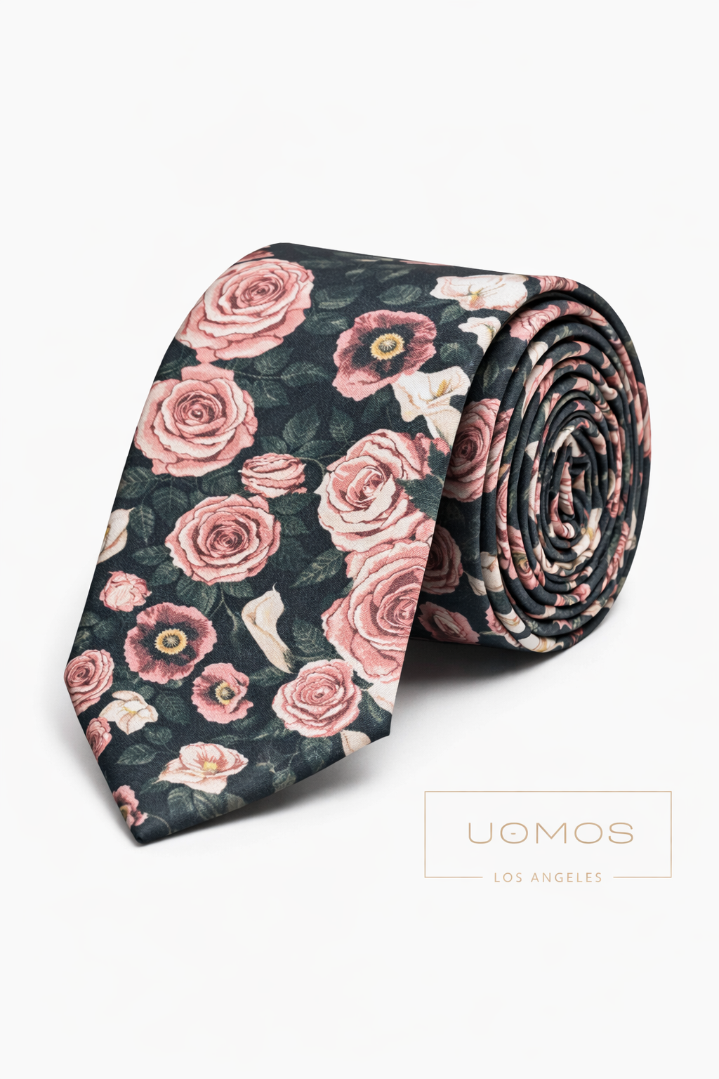 Necktie Floral Dusty Rose & Green, Black