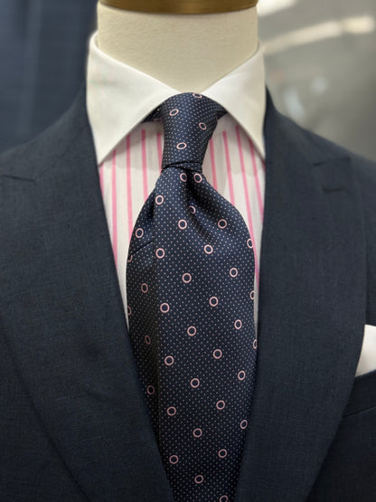 Necktie Navy and Pink Polka Dots