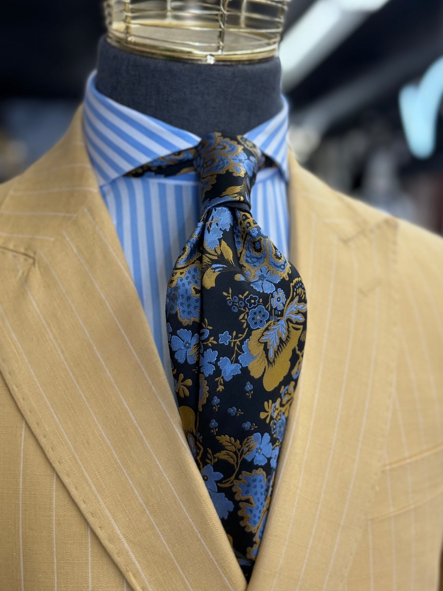 Mustard Pinstripe Double-Breasted Suit 100% Linen