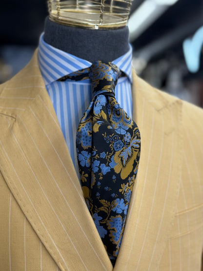 Mustard Pinstripe Double-Breasted Suit 100% Linen