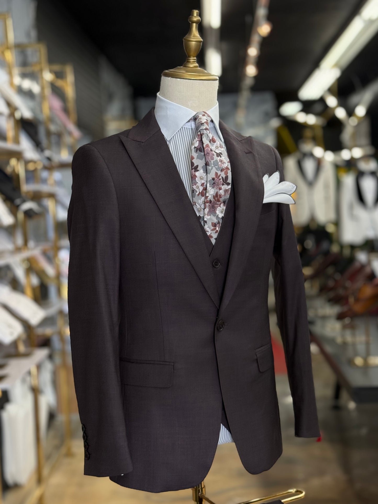 Espresso Plum Peak Lapel Suit