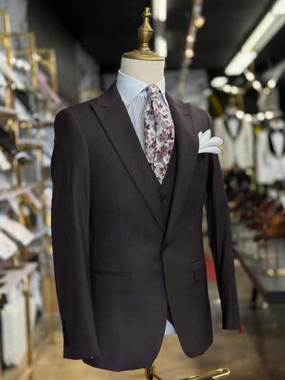 Espresso Plum Peak Lapel Suit