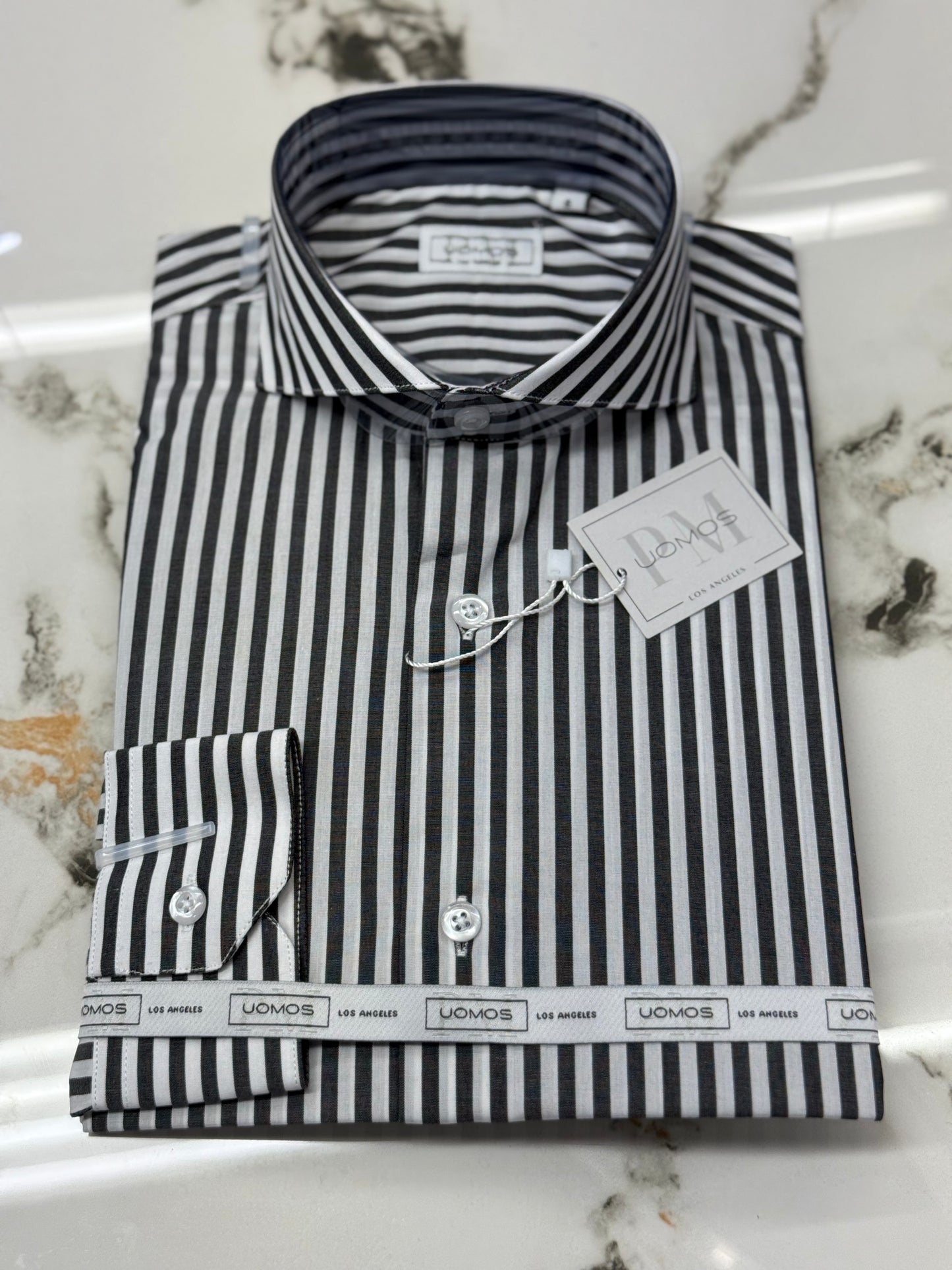 White and Black cut-away cotton shirt slim
