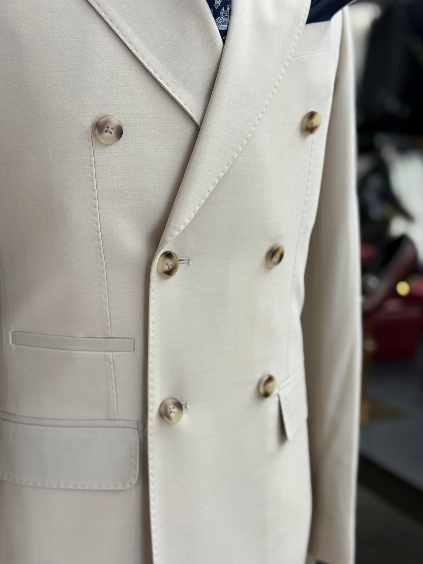 Light Tan Double-Breasted Suit Stretch