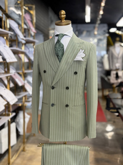 Laurel Green | White Prestige Seersucker Pinstripe