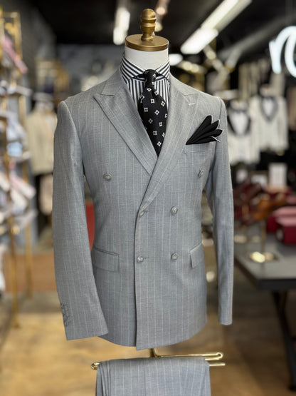 Sterling Grey Double-Breasted Pinstripe Suit