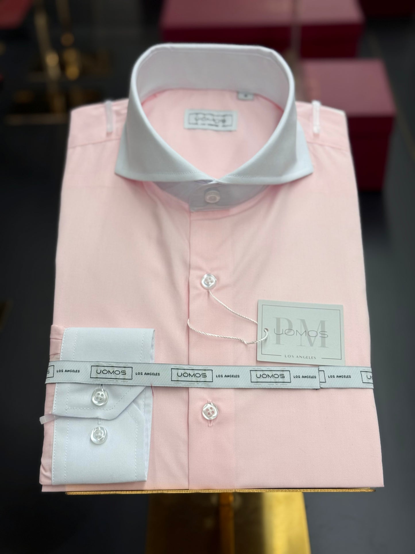 Soft Coral & White Cutaway Collar and Cuffs Poplin