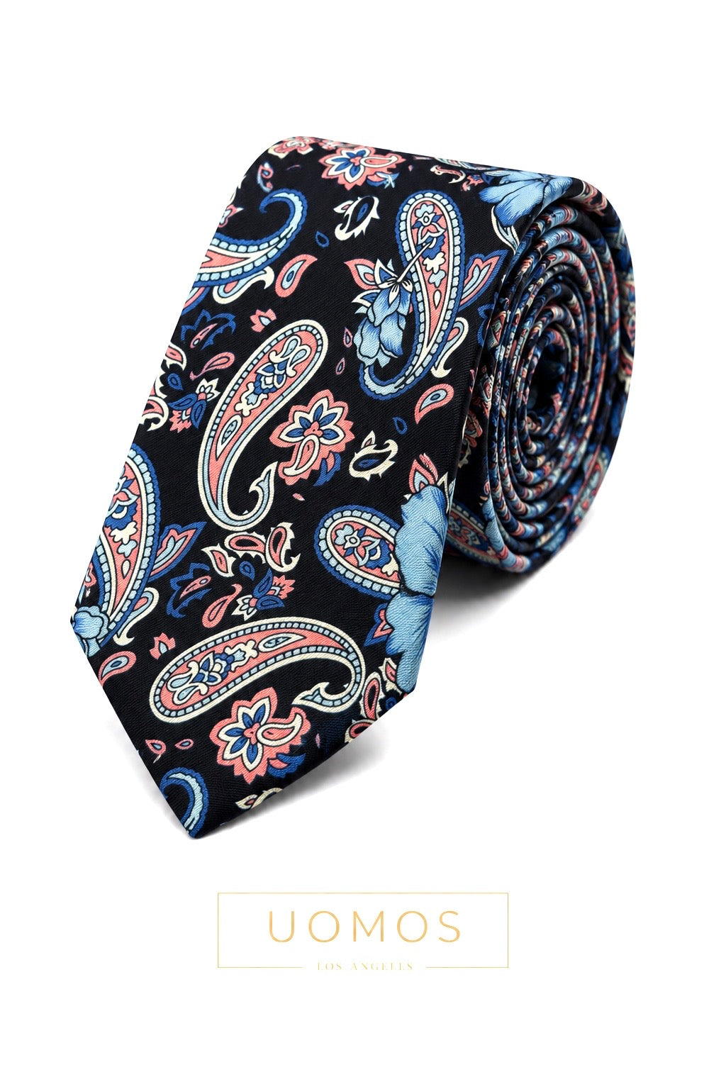 Necktie Big Paisley Mid night blue, Pink