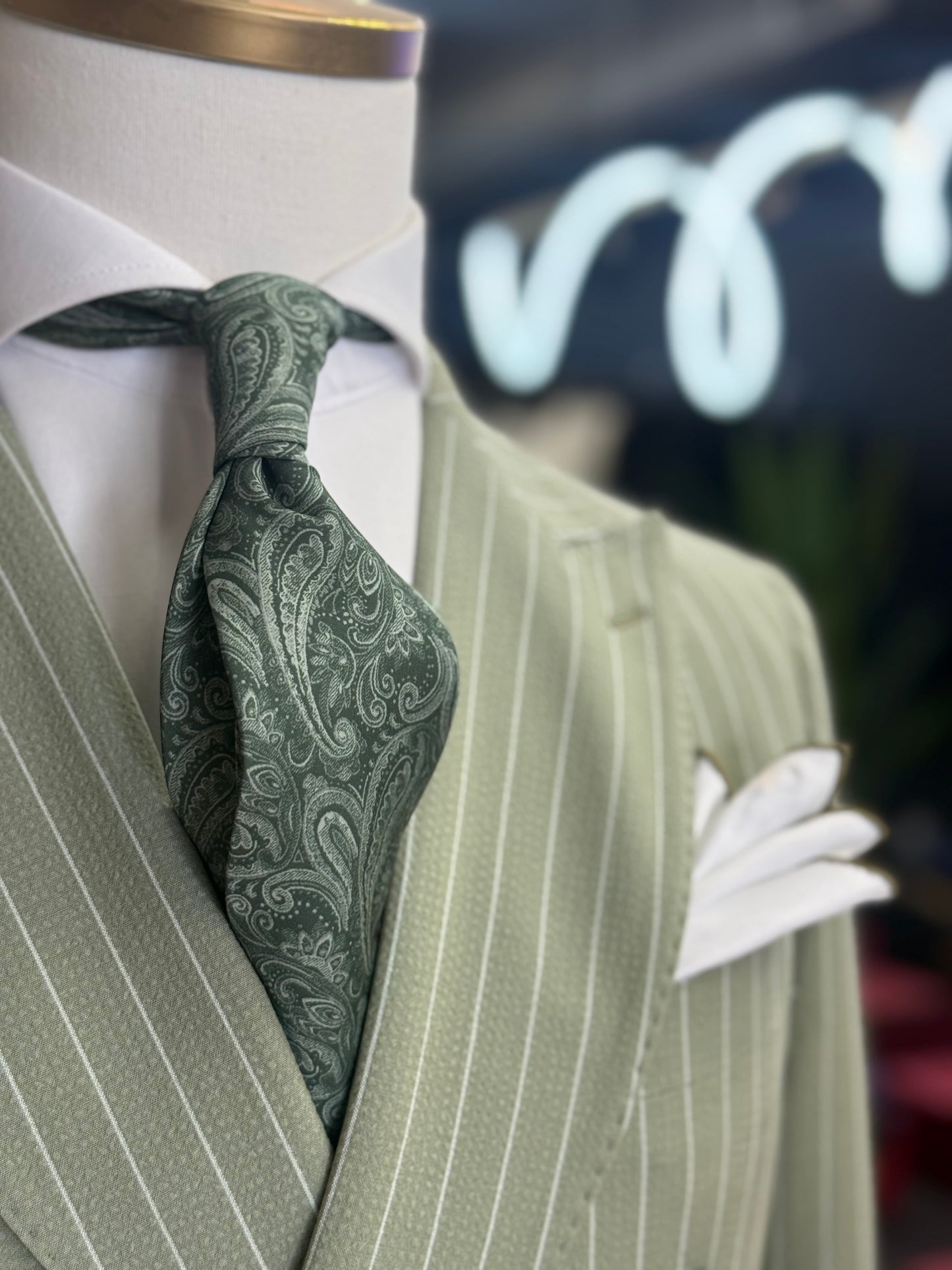 Laurel Green | White Prestige Seersucker Pinstripe