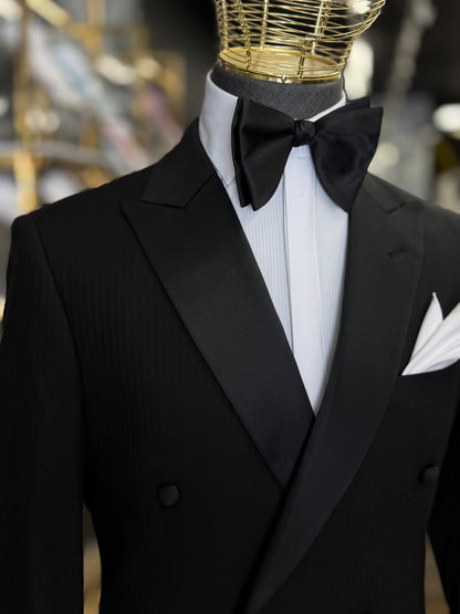 Black Peak Lapel Tone-on-Tone Stripe Double-Breasted Tuxedo