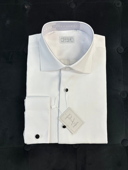 White pique cotton tuxedo shirt slim fit