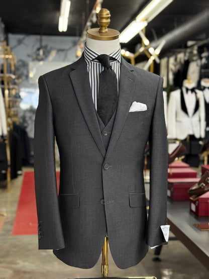 Charcoal Natural Sheen Three Pieces Vested Suit