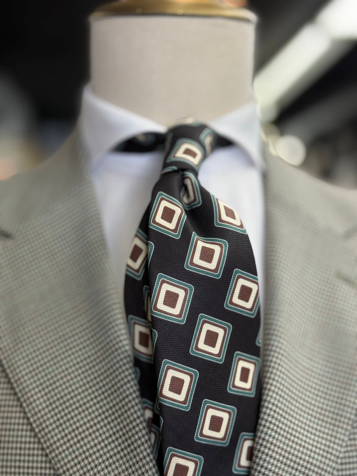 Necktie Geo Retro Black, Sage and brown